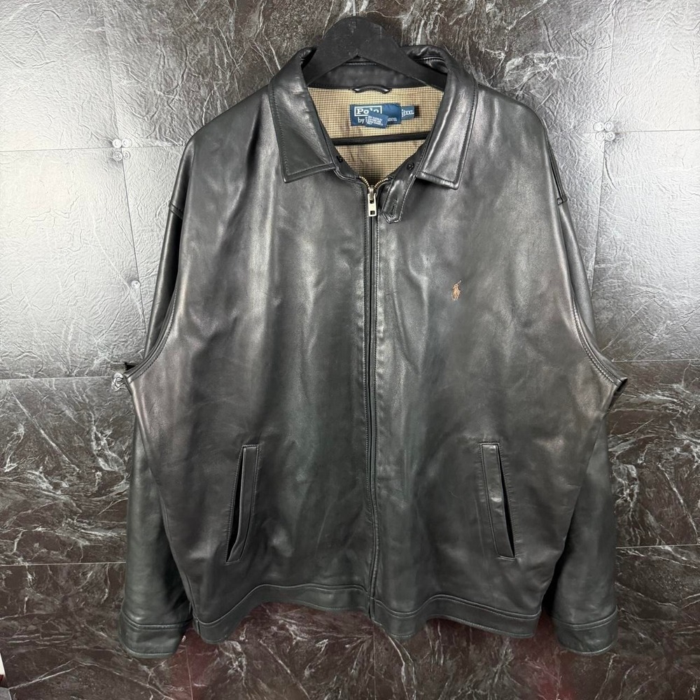 Polo Ralph Lauren Men's Black Vtg Harrington Leather Jacket XXL -Flaws